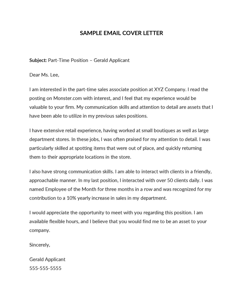 Free email cover letter sample