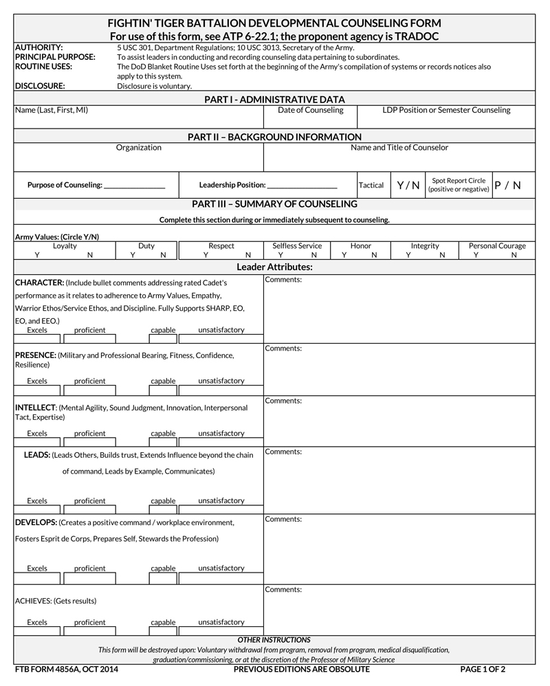 Editable DA Form 4856 (16) for Excel