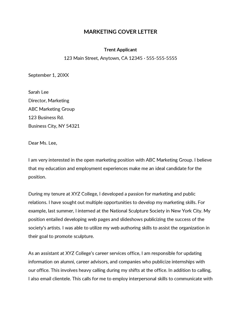 download marketing cover letter free