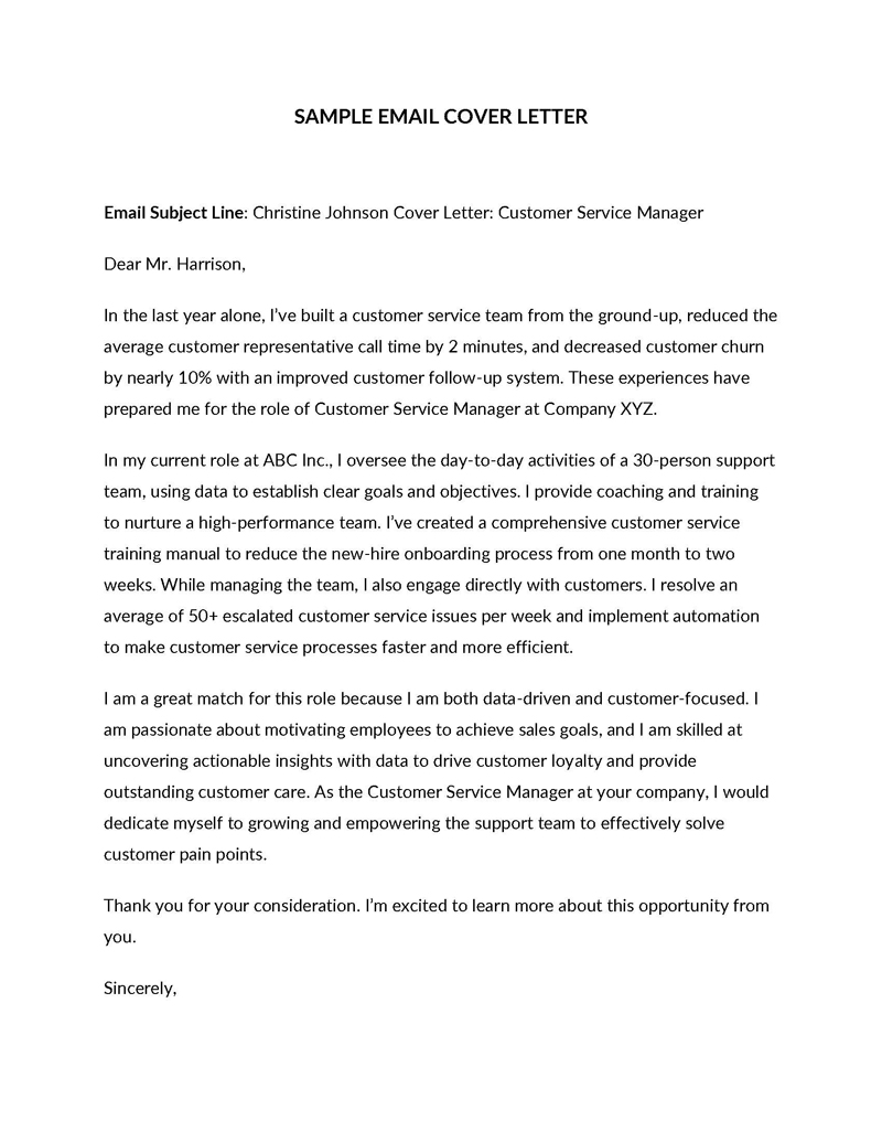 Editable email cover letter format
