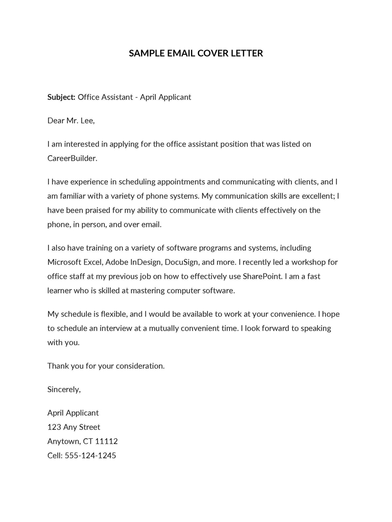 email cover letter sample for office assisstant