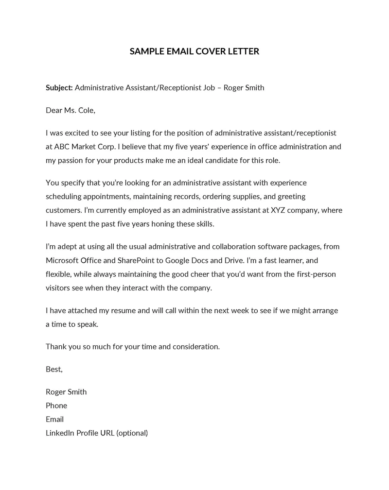 32 Email Cover Letter Samples | How to Write (with Examples)