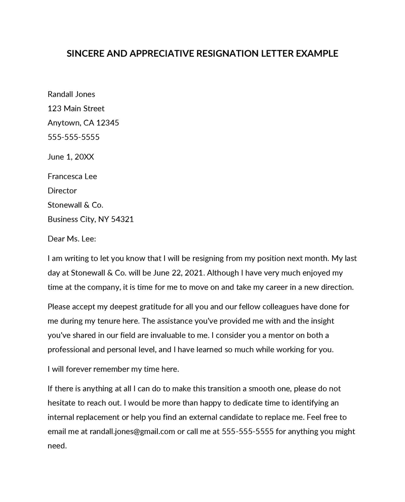 Emotional Resignation Letter Word Template