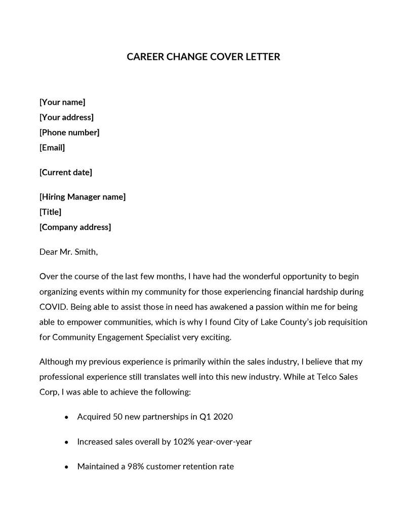 free cover letter for career change