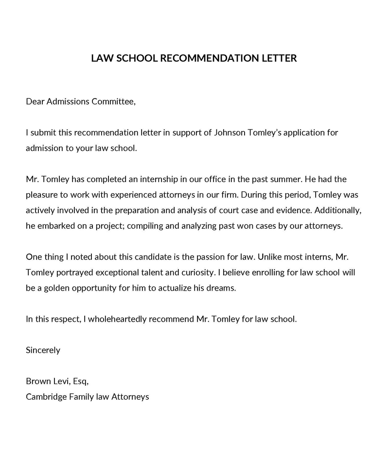 free law school recommendation letter 