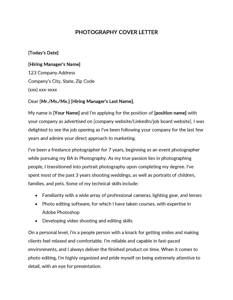 free photography cover letter
