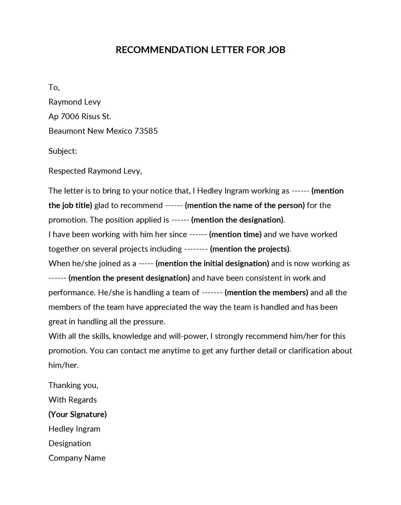 Outstanding Promotion Recommendation Letter Samples