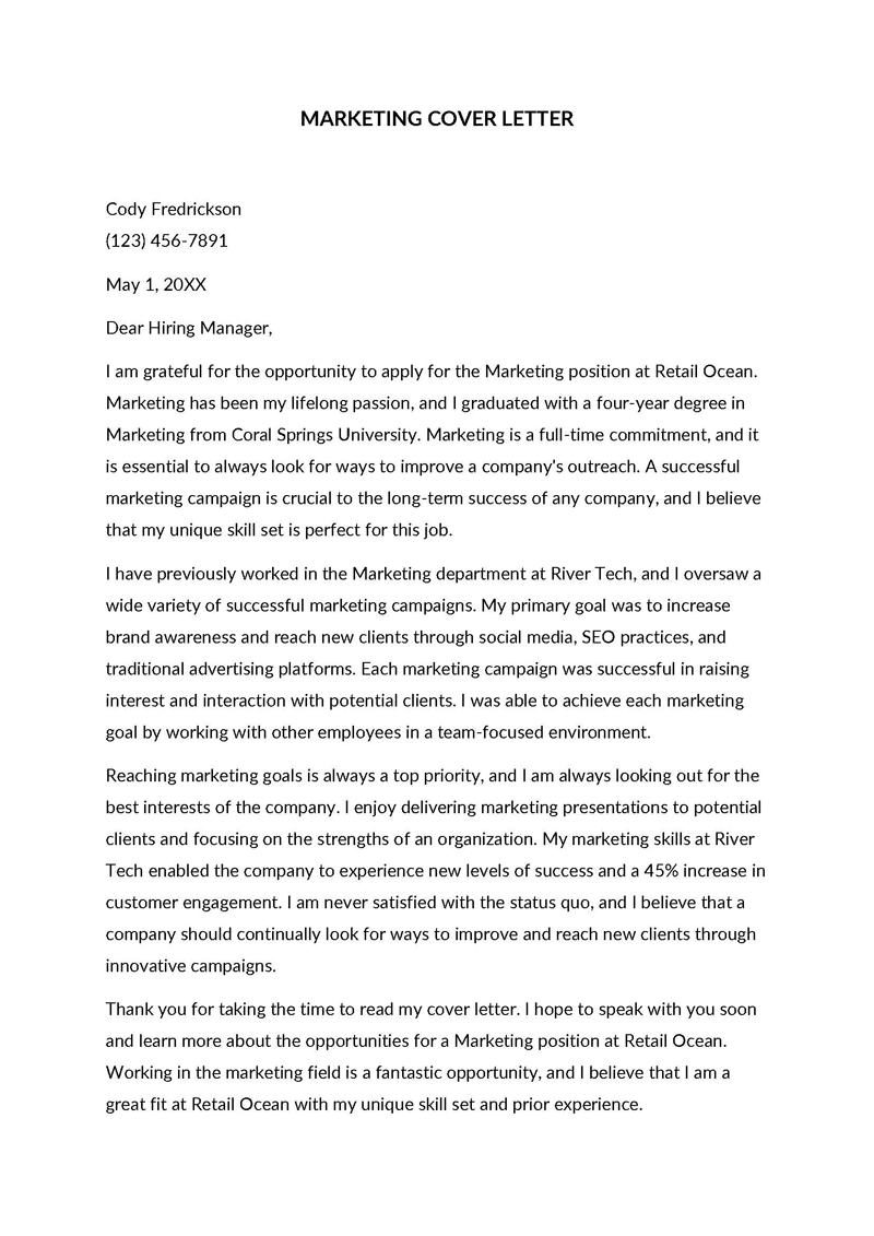 "Word Marketing Cover Letter Template"