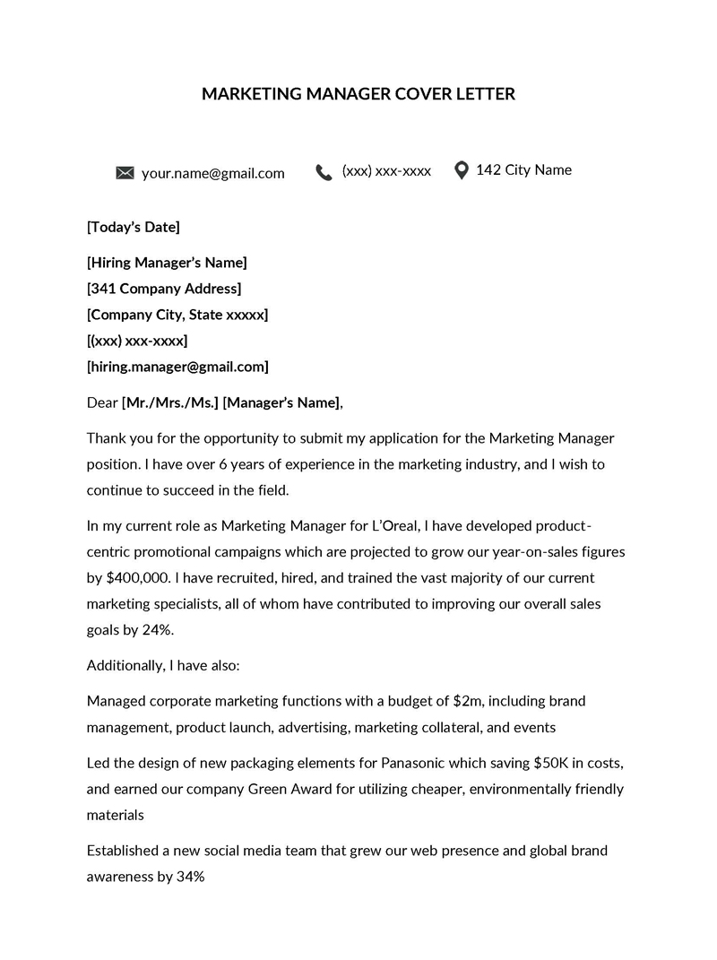 marketing cover letter template