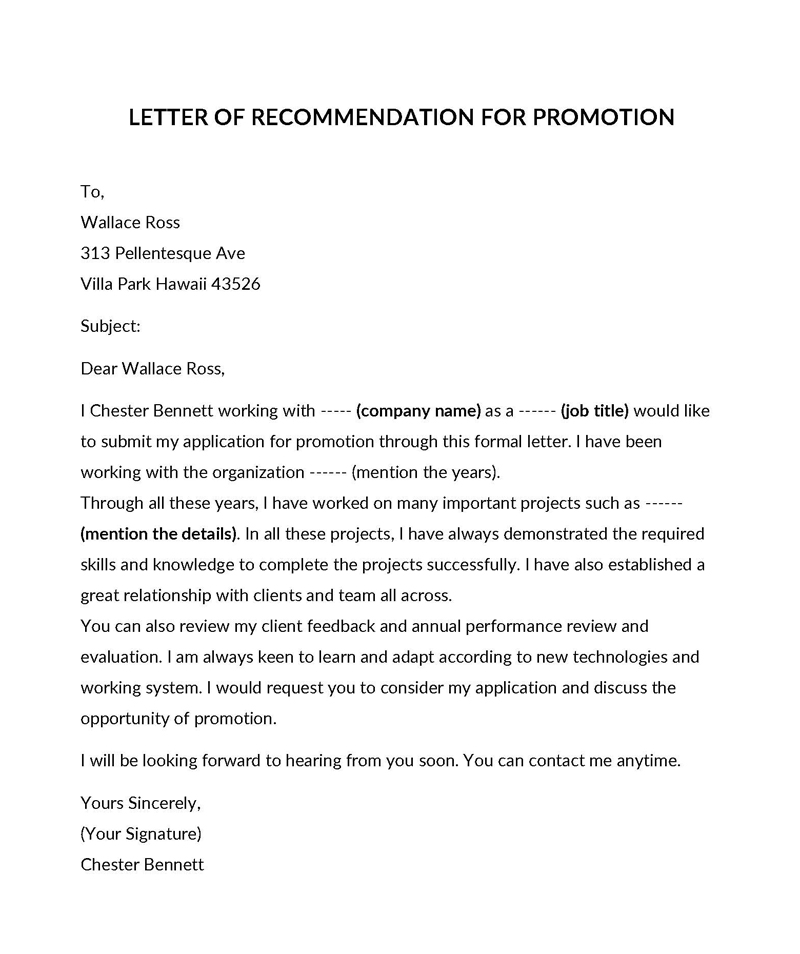 Impressive Promotion Recommendation Letter Sample