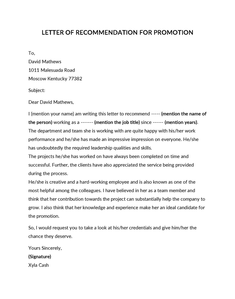 recommendation letter for promotion