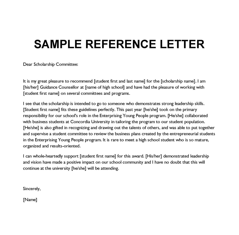 reference letter for student