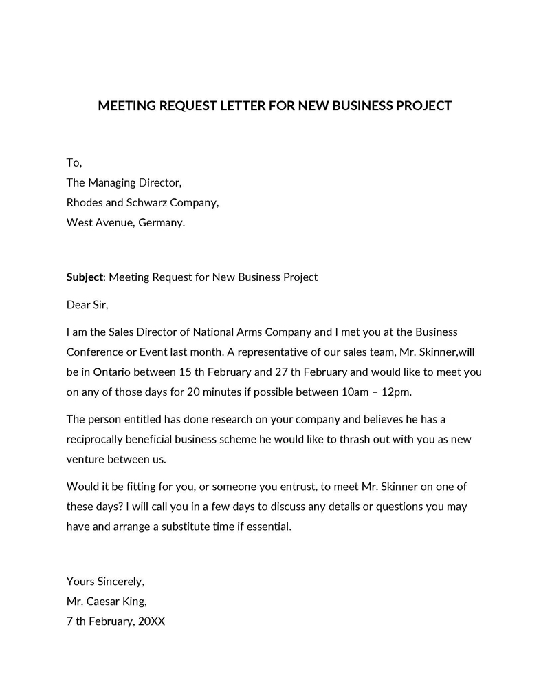 request for a meeting appointment sample