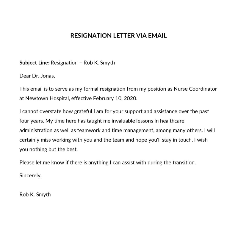 resignation letter email