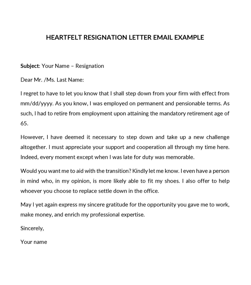 Heartfelt Resignation Letter Sample for Free
