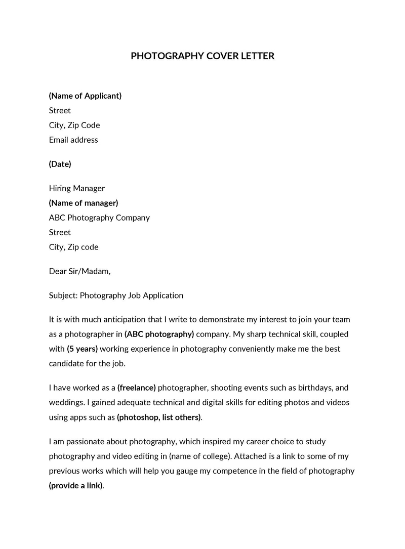 sample photography cover letters