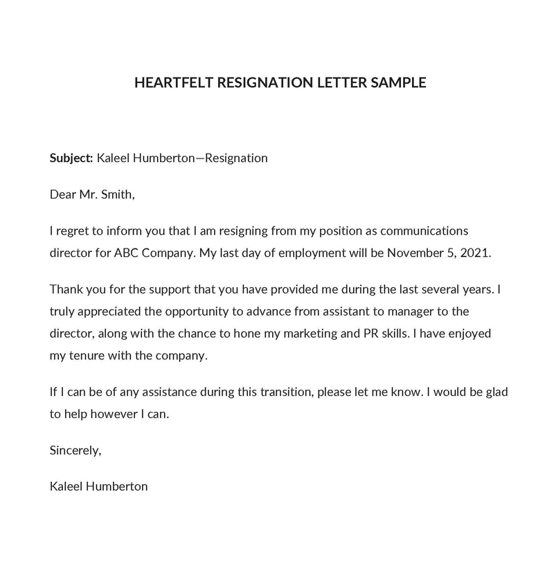 Heartfelt Resignation Letter Example with Tips