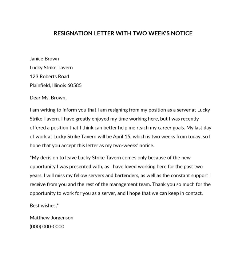 Heartfelt Resignation Letter Template