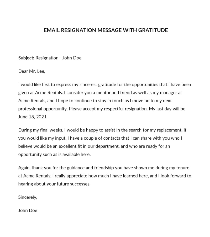 simple resignation letter sample