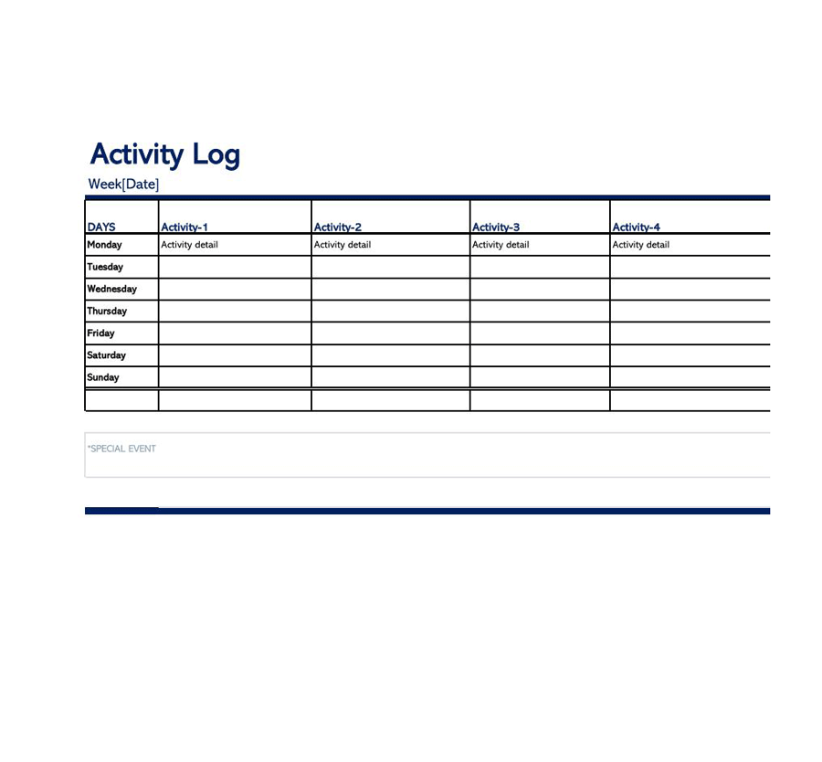 Activity Log for One Week