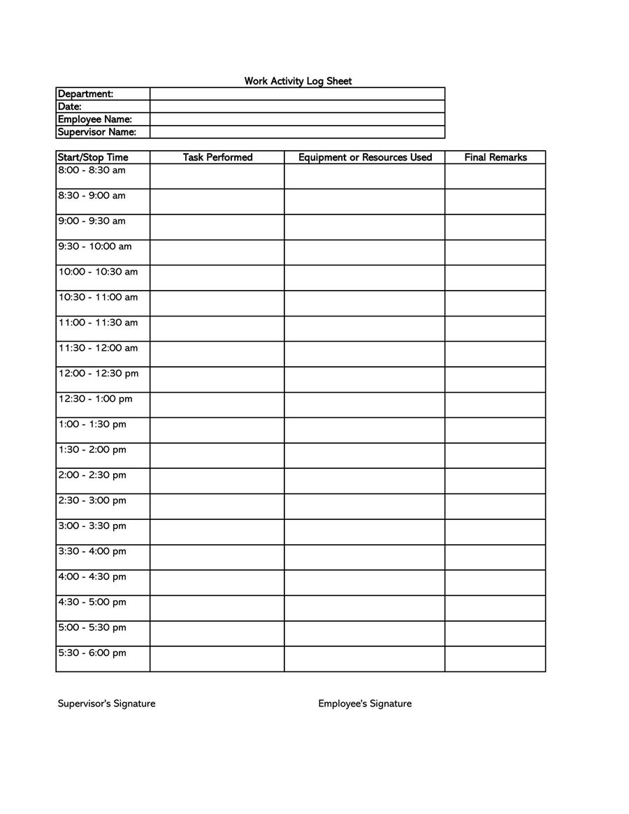 Free daily activity log template 08