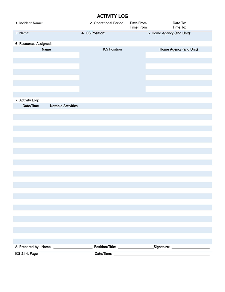 Activity Log Sheet