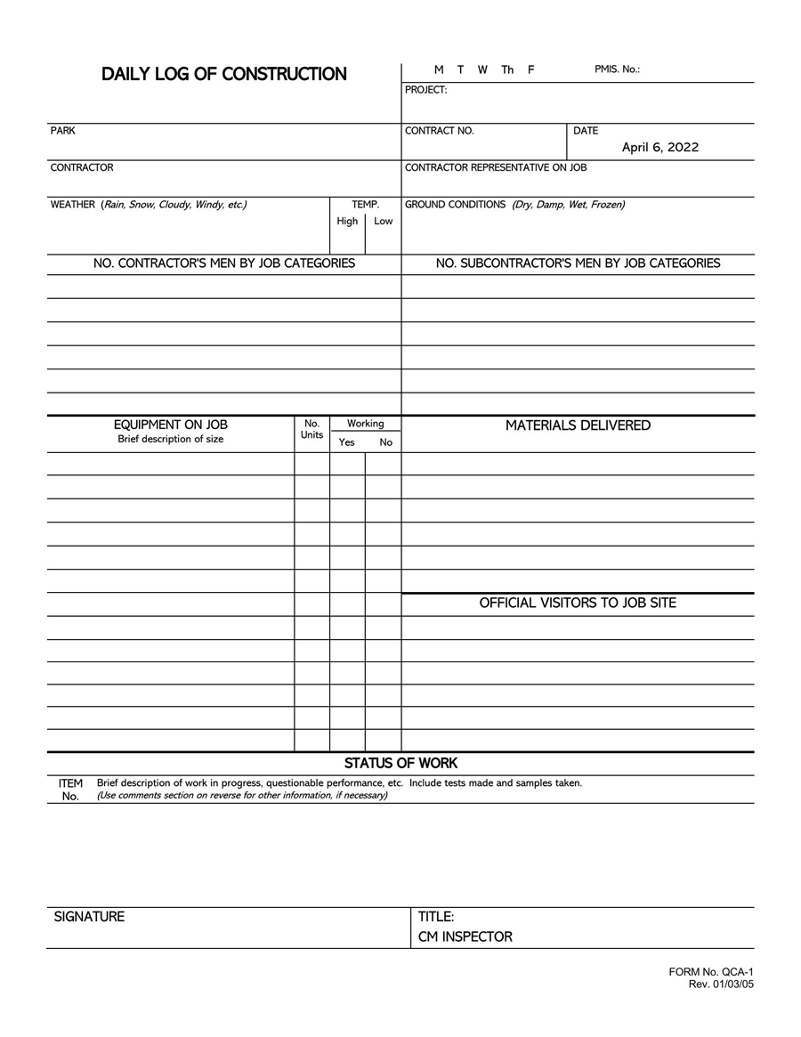 Efficient daily activity log template 02