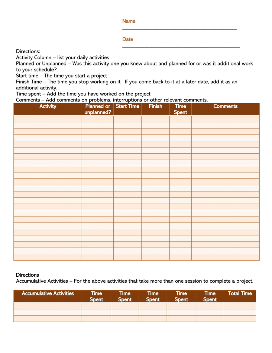 Efficient daily activity log template 07