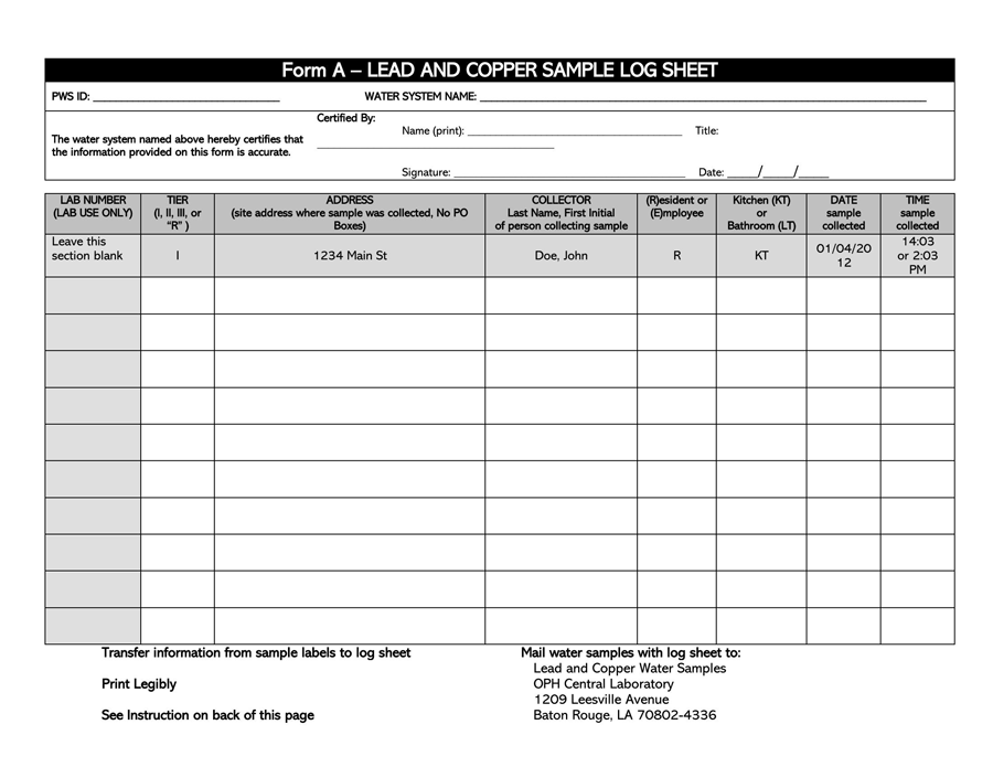 Lead and Copper Activity Log