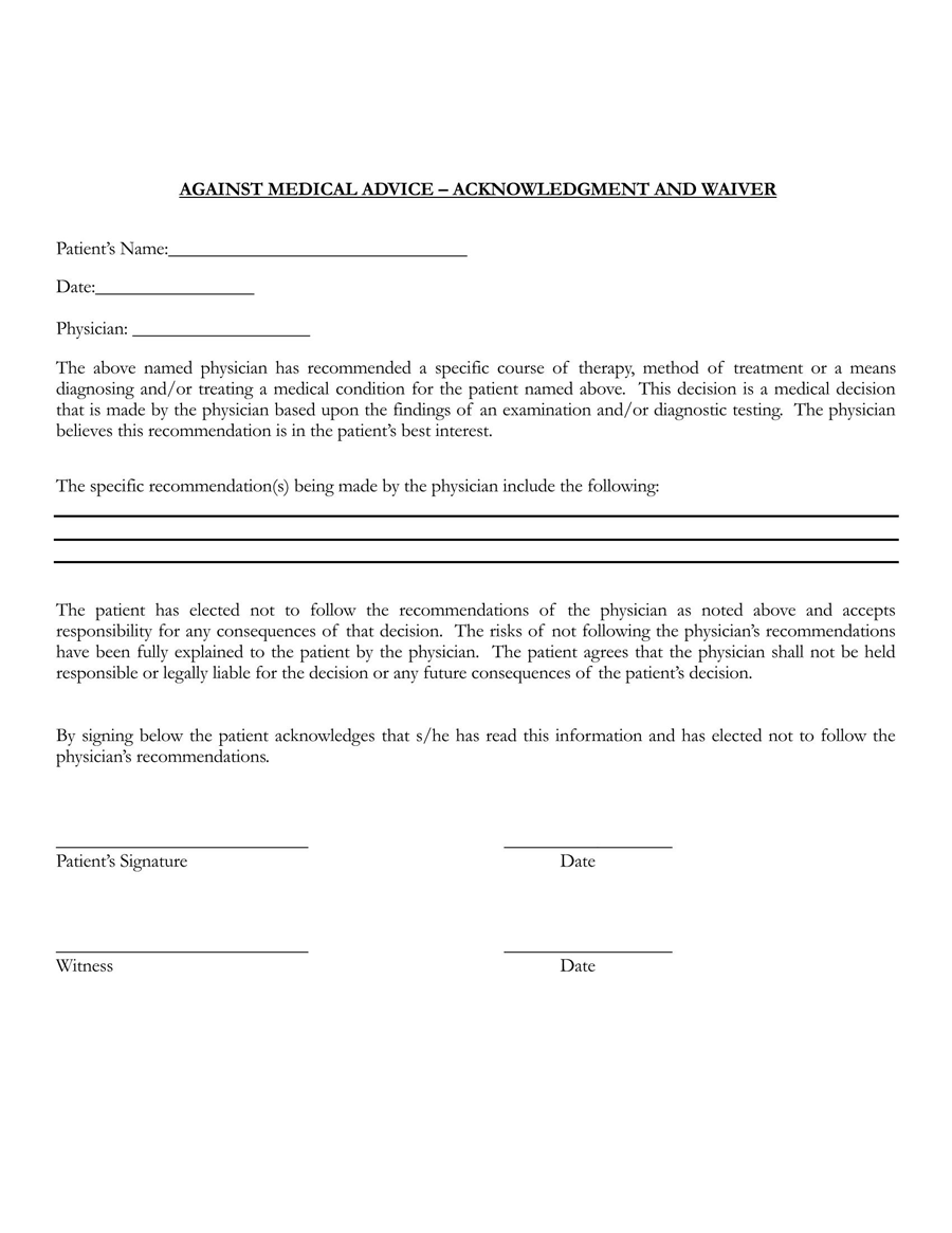 Against Medical Advice (AMA) Form - Printable Template