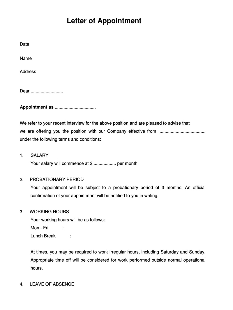 appointment letter format for advertising agency