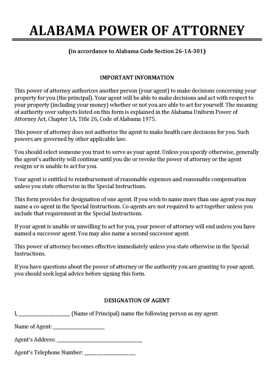 Free Alabama Power Of Attorney Forms 10 Types 