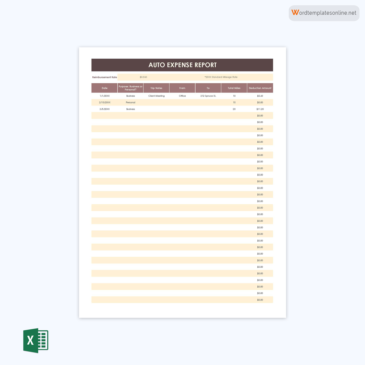 Free mileage log and expense report Excel template 04