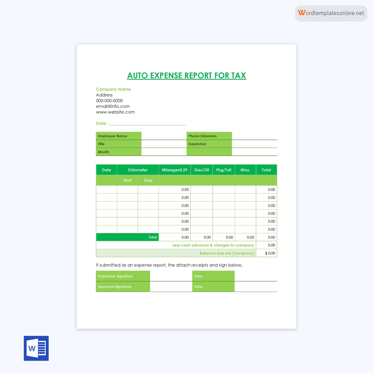 Auto Expense Report for Tax