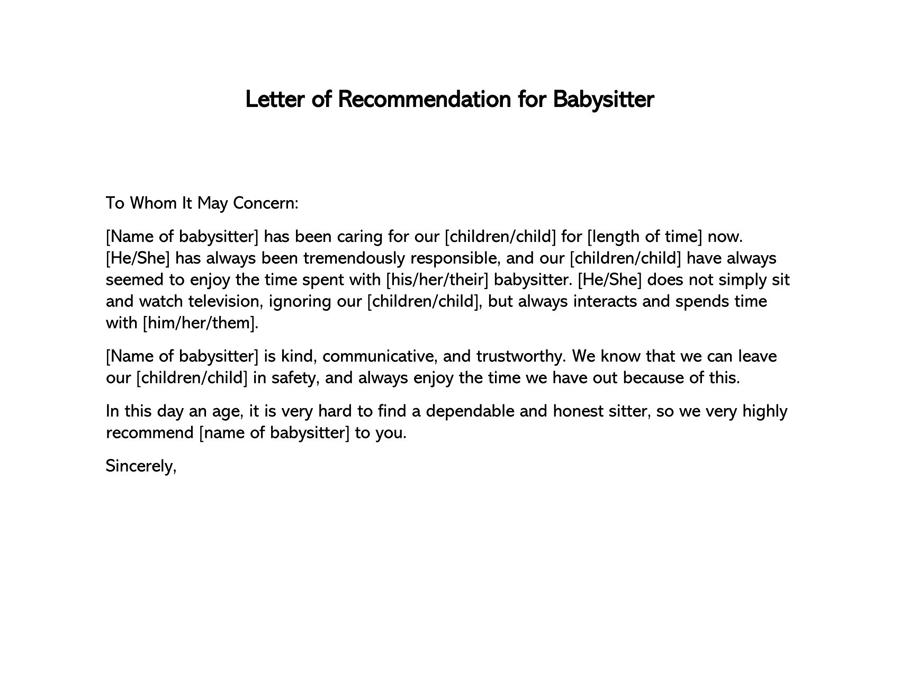 Short Letter of Recommendation for Babysitter