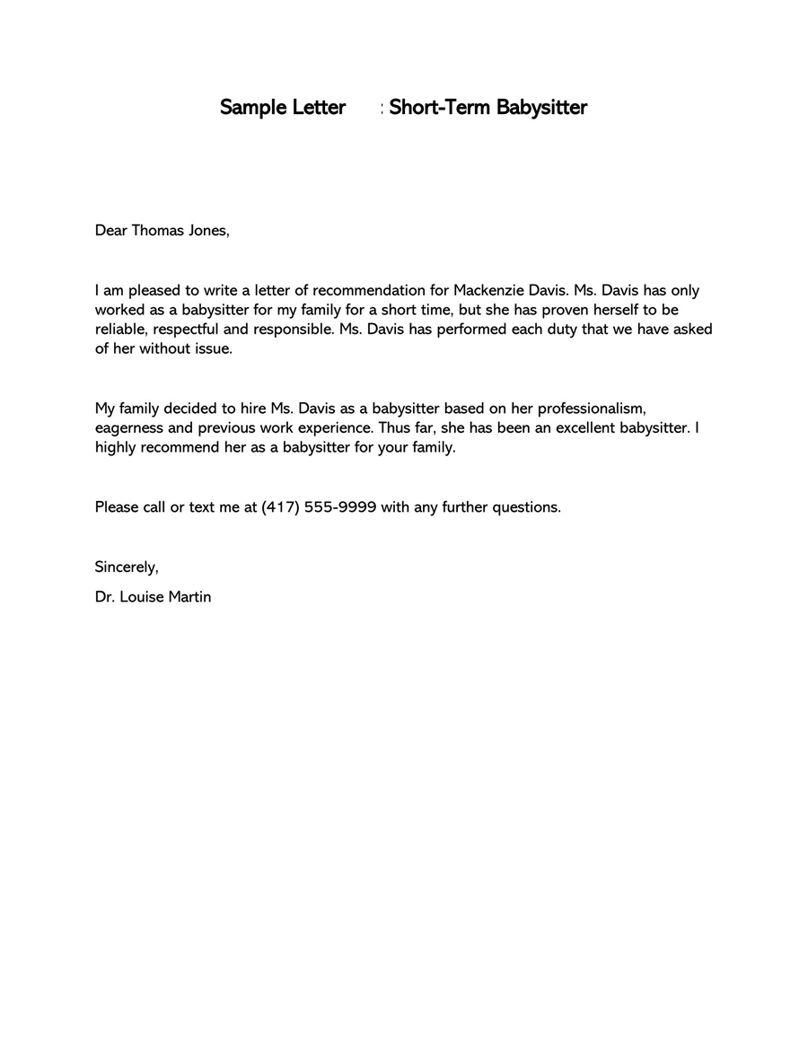 Reference Letter For A Babysitter Sample reference-letter-for-a-babysitter-sample