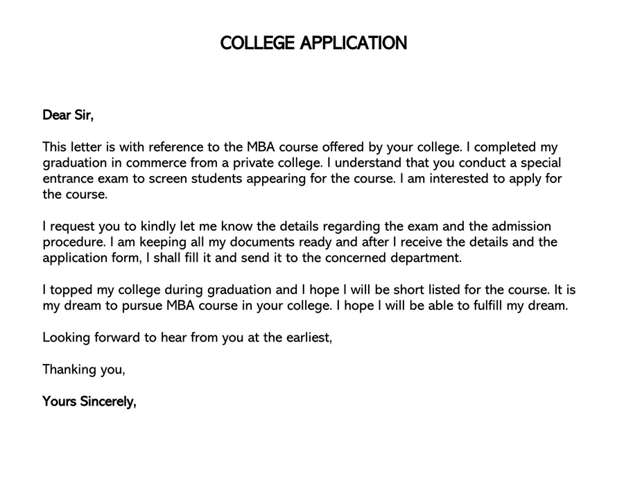 sample for university application letter