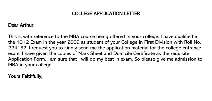 application letter for university exam