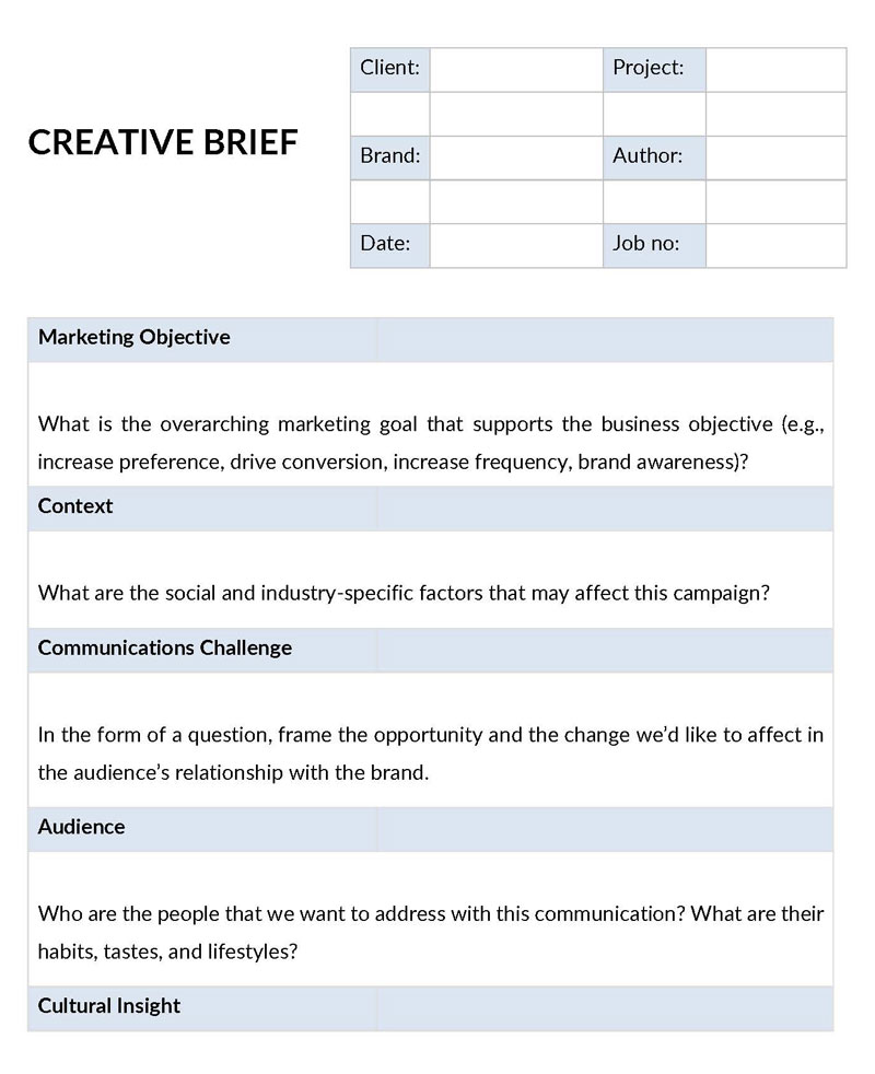 Free Downloadable Basic Creative Brief Template 02 for Word Document