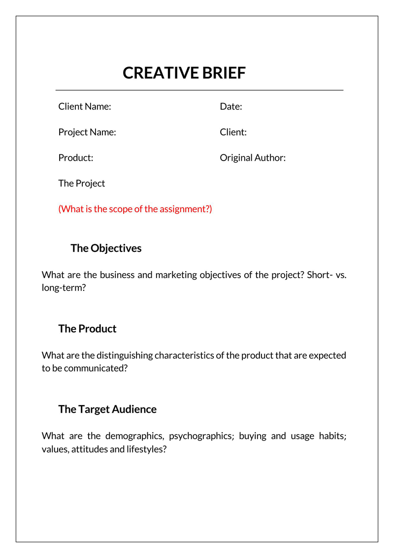 Free Downloadable Basic Creative Brief Template 09 for Word Document