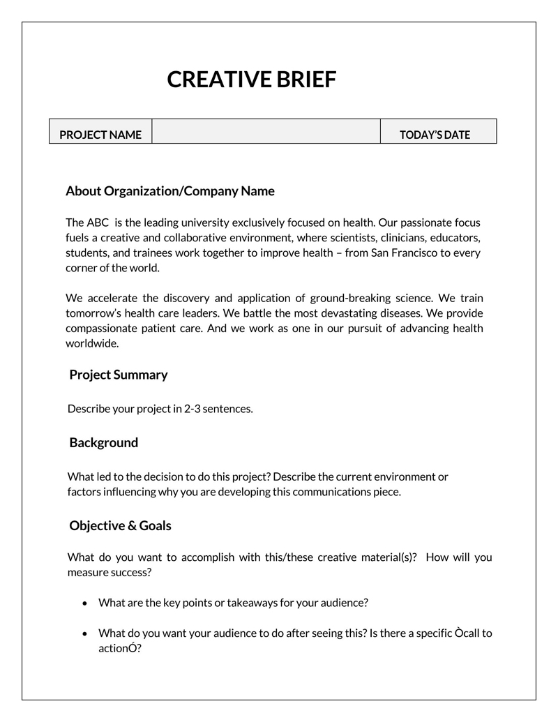 Free Downloadable Basic Creative Brief Template 10 for Word Document