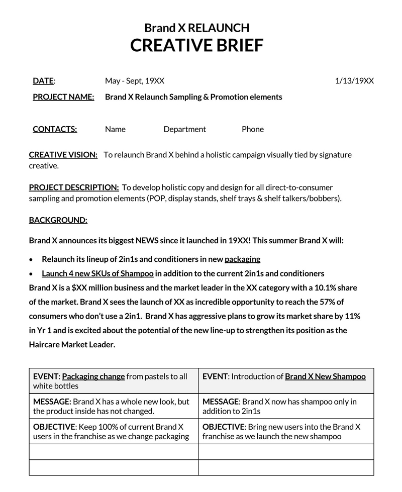 Free Professional Brand Relaunch Creative Brief Template for Word Document