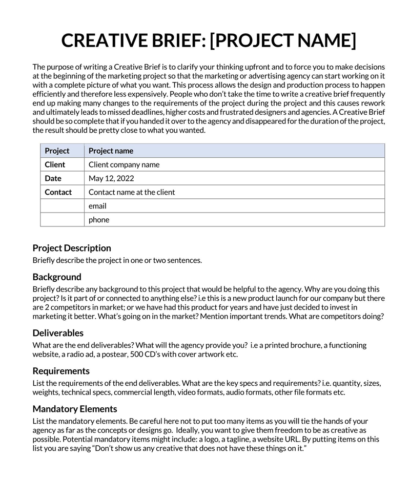 Free Professional Creative Basic Brief Template 18 for Word Document