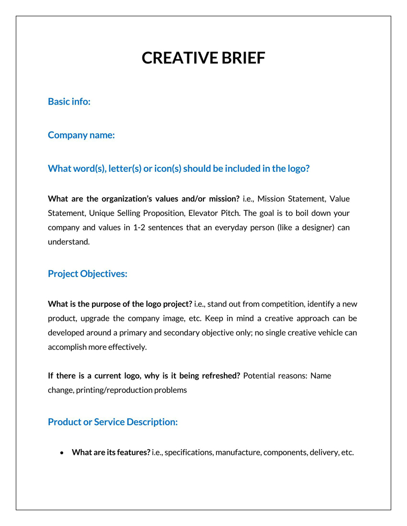 Free Professional Creative Basic Brief Template 19 for Word Document