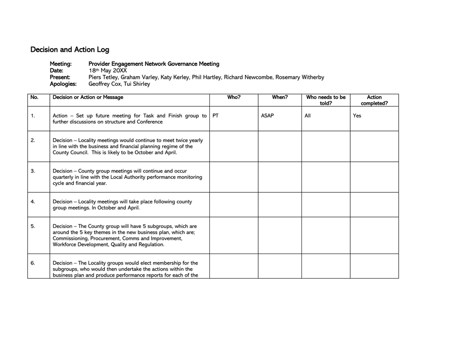 Free Decision Log Sample 01