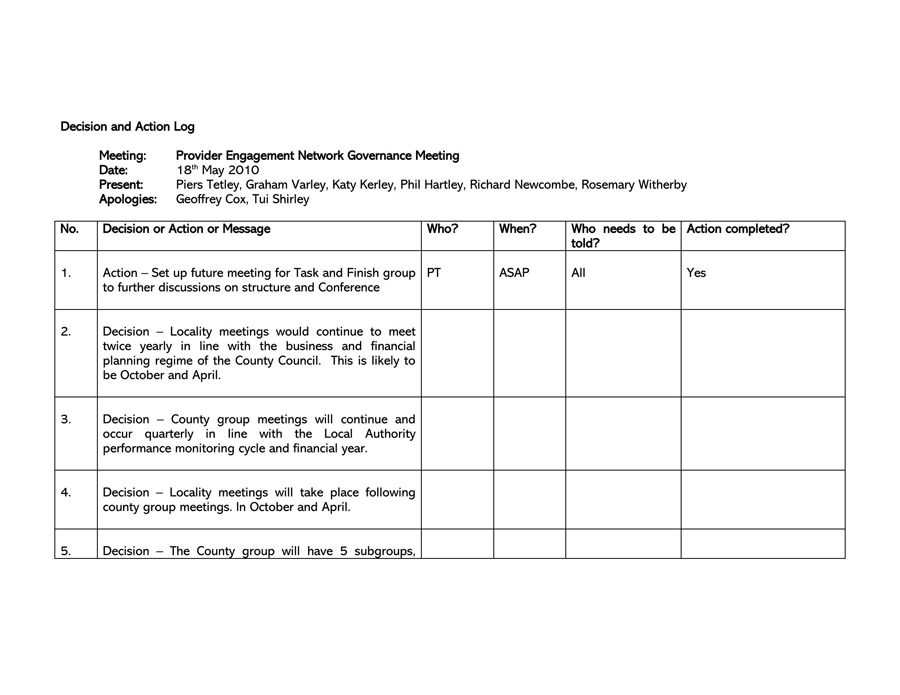 Free Decision Log Sample 03