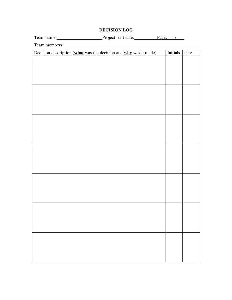Easy Decision Log Template