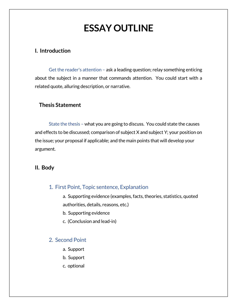 essay outline template word