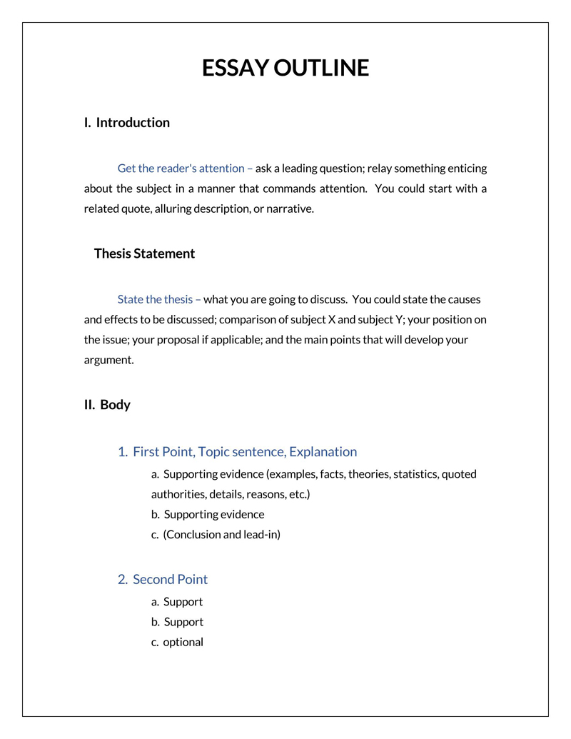 Free Downloadable General Essay Outline Sample 01 for Word Document