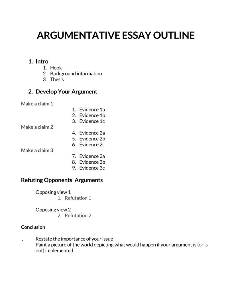 Great Comprehensive Argumentative Essay Outline Template 10 for Word Document